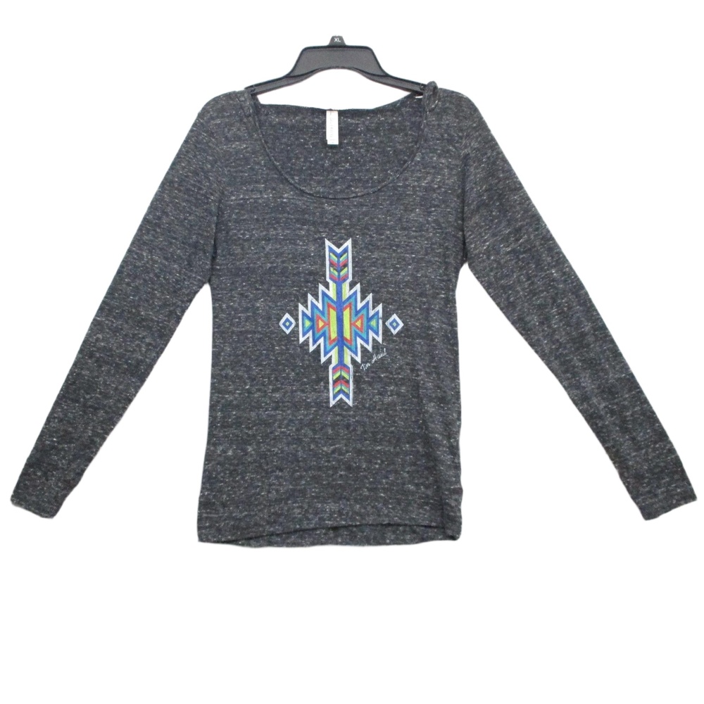 OURAY Heather Grey Aztec Scoop‎ Neck Womens Long Sleeve Top Size Medium